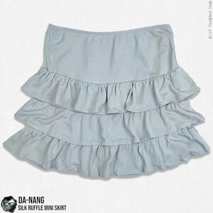 DA-NANG SURPLUS VINTAGE INDO-CHINE SILK TIERED RUFFLE MINI SKIRT PALE MUTED BLUE